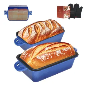 Ailitor Cilpl03 9x5 Enameled Cast Iron Loaf Pan With Lid - 2 In 1 Inch Blue