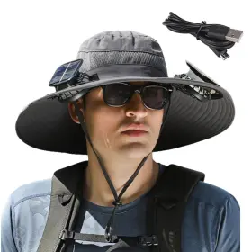 Amiitry Sfh-1128 Solar Fan Hat Wide Brim Sun With 2 Fans Built
