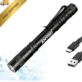Anygo Ag-pl001r Rechargeable Pen Light Flashlight 800 Lumens Small Pocket Black