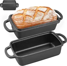 Apatiner H413a1 2 In 1 Cast Iron Bread Pan With Lid Durable Loaf Pans For Baking 9 5 Black