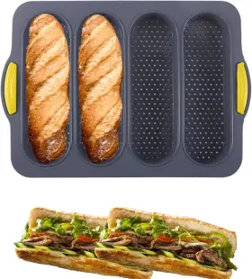 Atrccs Ymx000010 4-cavity Silicone Bread Loaf Pan Nonstick Sourdough 13.39 9.45 0.38in Black