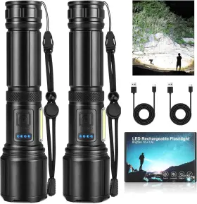 Auraseason M011-cob 2 Pack Rechargeable Led Flashlights High Lumens 990000lm Super Bright Flashl