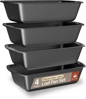 Bakken- Swiss Bkloaf4 Bakkenmaster Loaf Pan Set 4-piece - Deluxe Nonstick Carbon Steel 4 Pack Gray