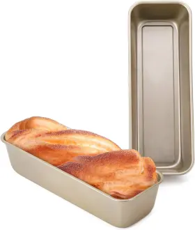 Beasea Bcus520411 2x Long Loaf Pan 12x4 Inch Rectangle Bread 2pcs Gold
