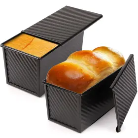 Beasea Bsfba520479 2x Pullman Loaf Pan With Lid 2 Pack 1 Lb Non-stick Black 1lb 2pcs