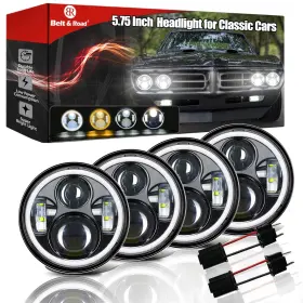 A10hl575ybus-4x Beltandroad 5 3/4ftft 5.75 Inch Led Headlight With White Amber Halo - 4pcs Hi/lo Beam