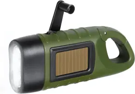 Branded01 744759886613 Hand Crank Solar Powered Flashlight Led Emergency Survival Compact Carabiner
