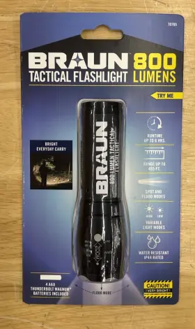 Braun 193175511812 Tactical Flashlight 800 Lumens