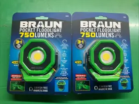 Braun 59227 Two Green 750 Lumen Rechargeable Compact Magnetic Led Floodlight 360 Rotating