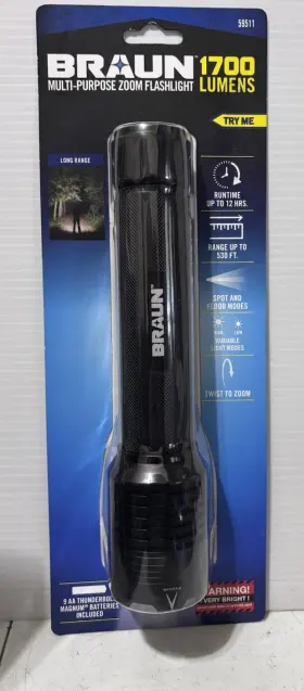 Braun 59511 1700 Lumens Multi Purpose Zoom Flashlight With Batteries L K