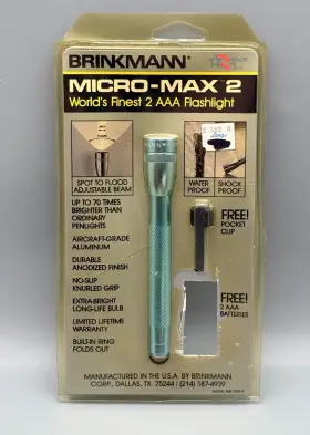 Brinkmann 800-2001-a Vintage Micro-max 2 Flashlight Aqua 1987 Usa Adjustable Beam Nos