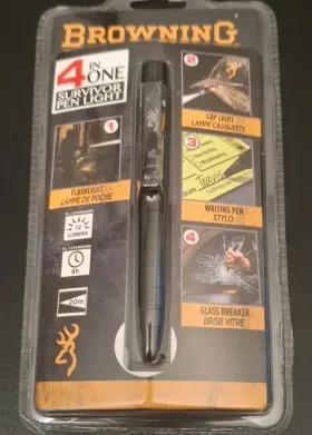 Browning 3712130 4 In 1 Survivor Pen Light Glass Breaker Flashlight. Brand New