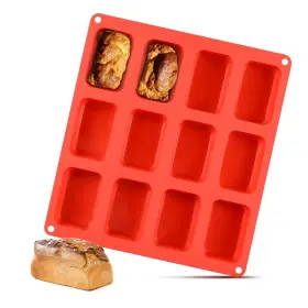 Caketime Jsc2371 Silicone Mini Loaf Pan Bread Brownie Size 1pack-12 Cups Red