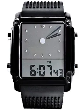 Carlien 712243181957 Black Pointer Led Light Alarm Digital Analog Silicon Tape Sports Wrist Watch