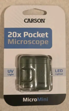 Carson 750668012487 Micro Mini 20x Pocket Microscope Green Uv Light Flashlight Nature #ow25