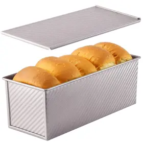 Chefmade Jx-cm6005 Loaf Pan With Lid Commercial 2.2 Lb Corrugated Champagne Gold