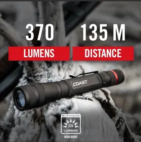 Coast 015286304483 370-lumen Led Flashlight High / Low Twist Pure Beam Focus Dust Resistant
