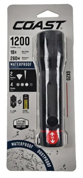 Coast 015286314697 Gx20 1200 Lumen Waterproof Flashlight Led Dual Power With Twist Focus