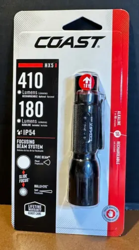 Coast 21444 Hx5 410 Lumens Rechargeable/180 1xaa Battery Flashlight Slide Focus