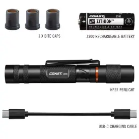 Coast Hp2r Flashlight 280lm Rechargeable Penlight With Twist Focus Clip - Black