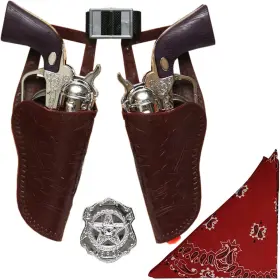 Cowboy 680058286665 Double Gun And Holster Set Brown - For Kids Only- Not Suitable Adu