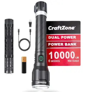 Craftzone Cz9000-001 Rechargeable High Lumen Flashlights 10000lm Super Bright Led Flashlight Lu