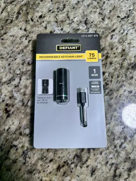 Defiant 1013-957-475 Rechargeable Keychain Flashlight 75 Lumens Aluminum Black Usb-c Cable