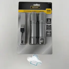 Defiant 90712 500 Lumens Led Rechargeable Aluminum Flashlight 2-pack