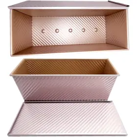 Dwwtkl Dww-plp-2.2 Pullman Loaf Pan With Lid Non-stick Toast 2.2lb Dough Capacity Gold
