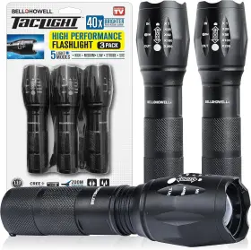 E Mishan & Sons 9386 Taclight 3 Pk Tactical Flashlights High Lumens 40x Brighter Than Regular Flash L