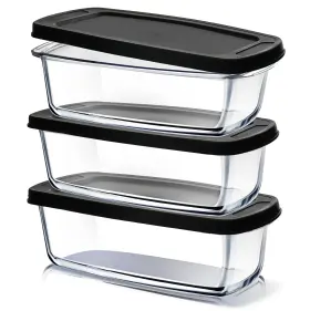 Vds-ex-glsscntnr-3pc-blk Eatex Glass Bread Pans For Homemade Baking 1.9 Quart Pack Of 3 Black