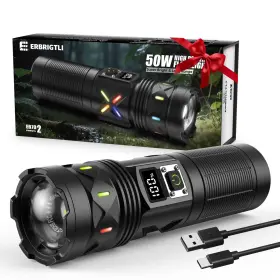 Eb702 Erbrigtli Flashlights High Lumens 10000 Rechargeable Super Bright 50w Led Long Runn Inch