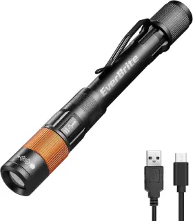 Everbrite E101085ab-us1 Rechargeable Pen Light 300 Lumen Zoomable Led Pocket Flashlight With C