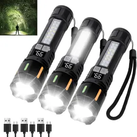 Ewenele 900000l Flashlights High Lumens Rechargeable 3 Packs 900 000l Led Flashlight Battery