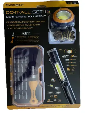Farpoint Fl332806 Survival Kit Flashlight Headlamp 300 Lumen Screwdriver Do It All Set Ll