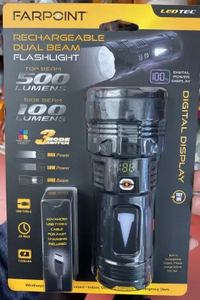 Farpoint Flr750012 Rechargeable Dual Beam Flashlight 500/100 Lumens