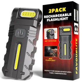 Favourlite Als-7590-us 2pack Led Flashlight Rechargeable 600 Lumens Portable Flat Mini Flashlights