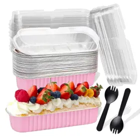 Fodofodo 202310061344 20pcs Rectangle Mini Loaf Pans With Lids Cake 20 Pink