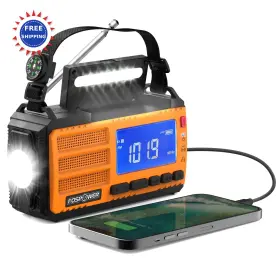 Fospower Fospwb-2436pp Noaa Emergency Weather Radio Portable Power Bank Usb Solar Crank Flashlight