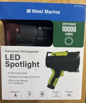 H & H 20802633 West Marine Waterproof Rechargeable Led Spotlight 10000 Lumens... Free S&h