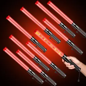Higiant Htw-xsr10 10 Pack 16 Inch Led Traffic Control Baton Red Light Wands With 2 Flashi