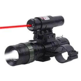 Higoo 734010224582 Tactical Red Laser Dot Sight Led Zoomable Flashlight With Rings Mount Combo