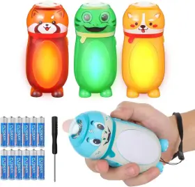 Hilngav S12-1 4 Pack Small Mini Led Flashlights For Kids Toddlers- Cute Animal Flashl
