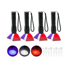 Hilngav S23a-4 4 Pack Led Rechargeable Red Flashlight Zoomable Small Black Fl... Fast Ship