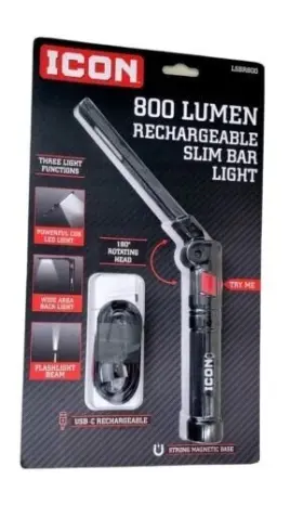 Icon 59103 Brand New 800 Lumen Led Rechargeable Magnetic Folding Slim Bar Work Light