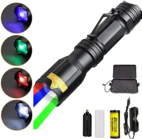 Junchi 741960145577 4 Color In 1 Multicolor Flashlight Rechargeable High Lumens Red White Blue Gr