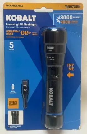 Kobalt 810156210082 Focusing Led Flashlight Rechargeable 5697568 - Brand New D5