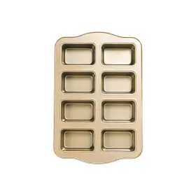 Kofebe Pu0031 Mini Loaf Pan 8-cavity Non-stick Carbon Steel 14.7x9.4 Inch Gold
