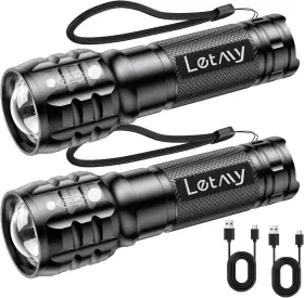 Letmy Sfl050 2 Pack Rechargeable Flashlights High Lumens 3 Modes Bright Small Flashlig