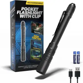 Lightbeoneus 726084499041 Rechargeable Pen Light Flashlight 800lm Zoomable Pocket Flashlights With Clip